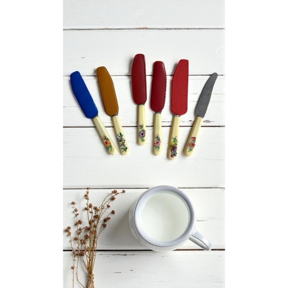 Minatare Set of 6 Vintage Thomas Ward Sheffield Floral Butter Cheese Knives‎